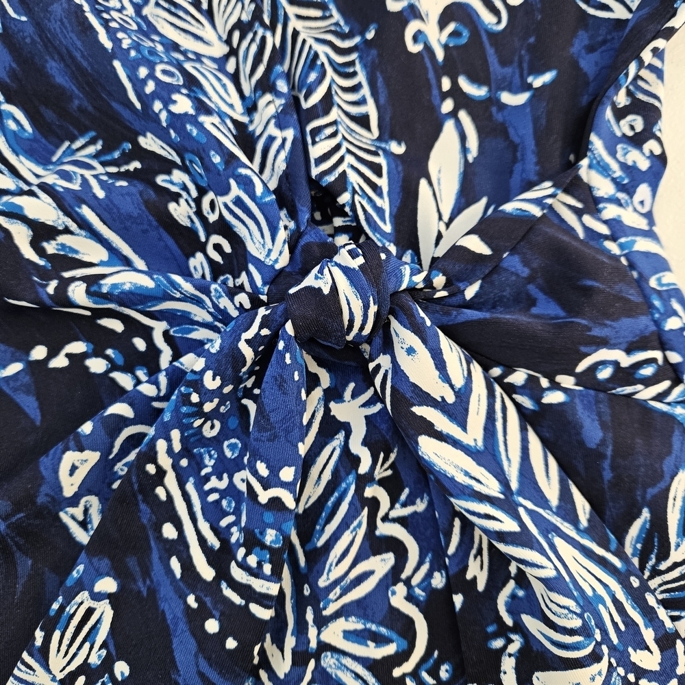 Talbots Effortless Jersey Kelly Dress Mock Wrap V-neck Sz S Blue White Paisley - Picture 7 of 10